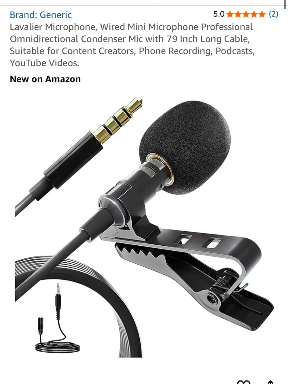 Lavalier Microphone Clip-On Mic for iPhone & Android